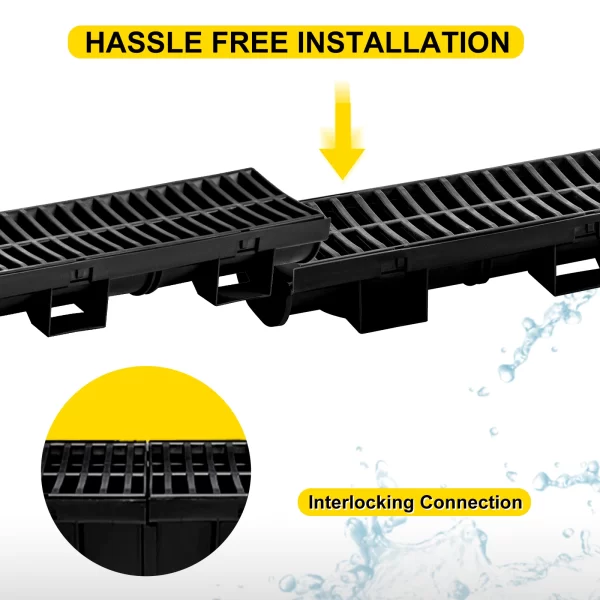 SucceBuy Drainage Trench Driveway Channel Drain With Plastic Grate 3-5 Pack - Image 4