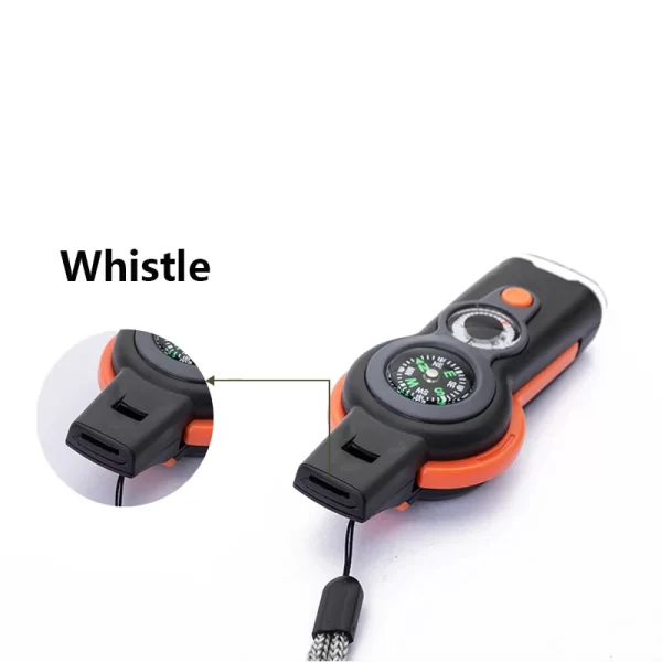 7 in 1  Survival Emergency Tool Whistle Compass Thermometer Magnifier Flashlight - Image 6