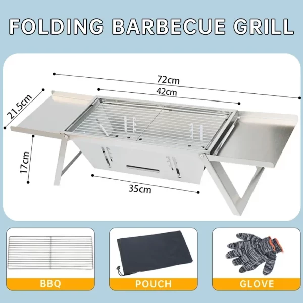 Outdoor Folding Barbecue Grill, 304 Stainless Steel Portable Folding Charcoal Oven - Image 4