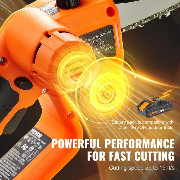VEVOR 2-in-1 Cordless Pole Saw Mini 20V Pole Chainsaw 5" Cutting Capacity 8 ft Reach - Image 5