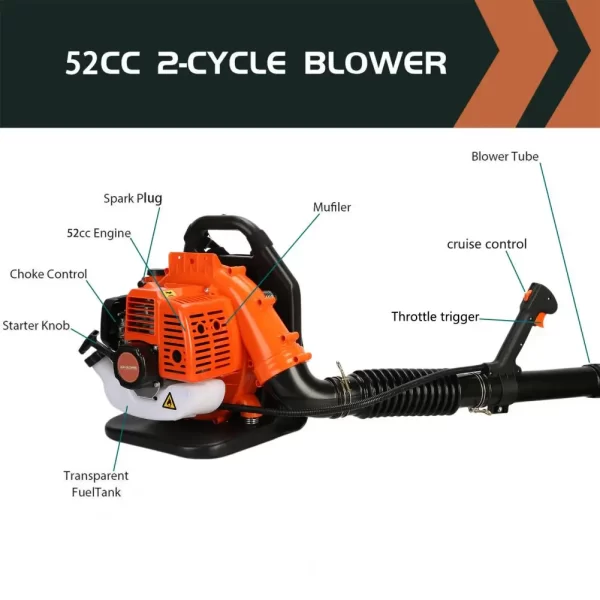 52CC Gas Powered Backpack Leaf Blower 2 Stroke Strong Wind Snow Blower 550 CFM Garden Yard Power Tools - Image 4