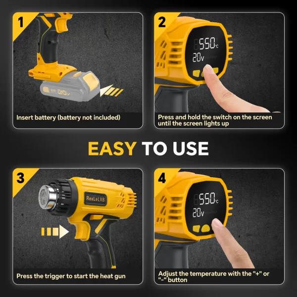 400W 550℃ Cordless Heat Gun for Dewalt 20V Battery with LCD Digital Display Hot Air Gun  no battery - Image 8