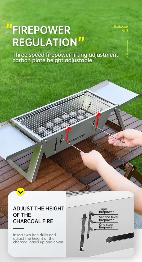Outdoor Folding Barbecue Grill, 304 Stainless Steel Portable Folding Charcoal Oven - Image 18