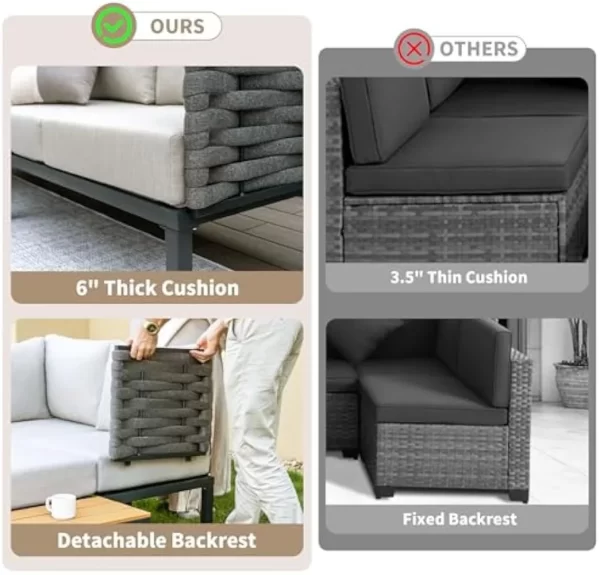 4 Piece Sectional Furniture with Loveseat, Single Chair, 6" Washable Cushions, Beige - Image 3