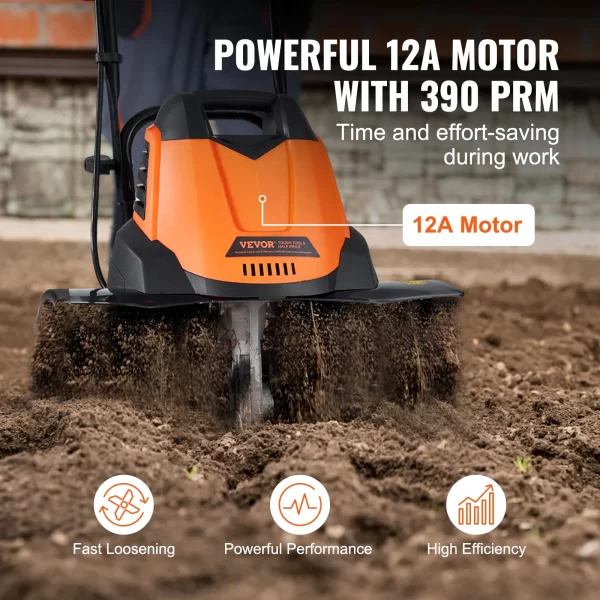 VEVOR 12 Amp Electric Tiller, 18" Tilling Width 3.94" - Image 3