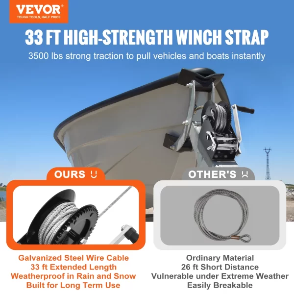 VEVOR Hand Winch Heavy Duty Rope Crank with 33 ft Steel Wire Cable - Image 2