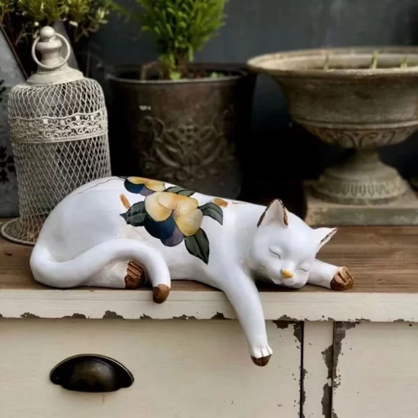 Sleeping Cat Garden Statues Outdoor,Cat Figurine Memorial Statue - Image 2