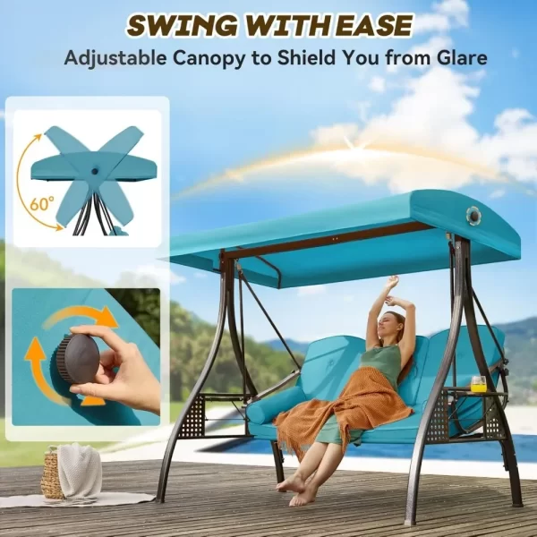 Outdoor Porch Swing with Adjustable Canopy, 3 Seat Outdoor Swing - Image 5