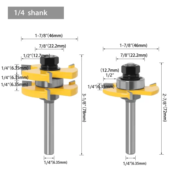 2PCS  1-7/8" T&G ASSEMBLY 3 Teeth Tenon Square Tooth Floor Splicing Cutter Router Bits - Image 24