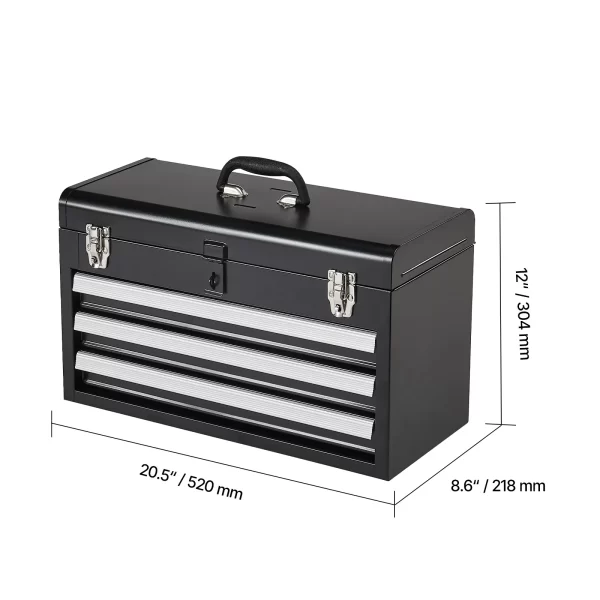 VEVOR 20in 3-Drawer Metal Tool Box Small Black/Red Tool Chest with EVA Liners - Image 8