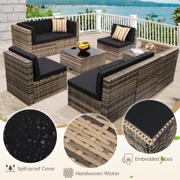 8 Pieces Outdoor Wicker Rattan Patio Furniture Sectional Set - Image 2