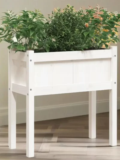 Elevate Your Garden: White Wooden Planter with Legs -Solid Pine