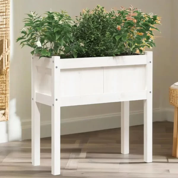 Elevate Your Garden: White Wooden Planter with Legs -Solid Pine