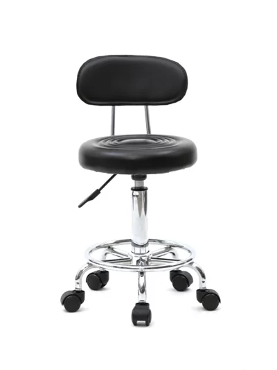 Round Shape Adjustable Salon Stool with Back and Line Black