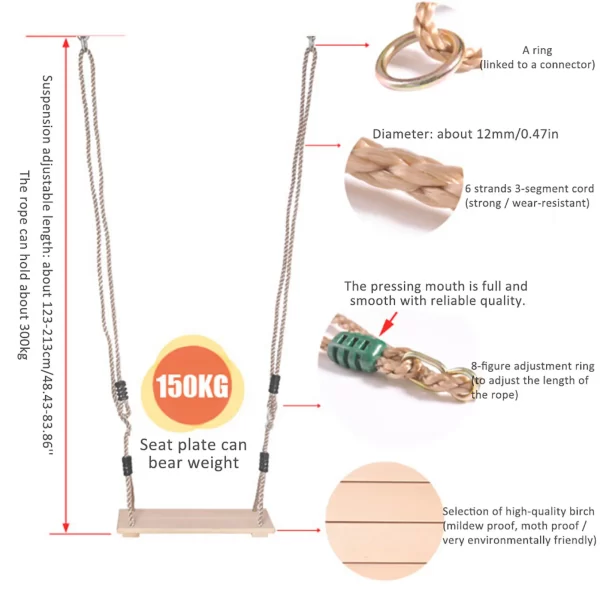High-Quality Polished Four-Board Anti-Corrosion Wood Swing - Image 6