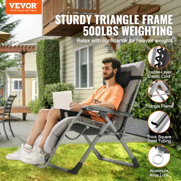 VEVOR Zero Gravity Chair Zero Gravity Recliner Lounge Chair Adjustable - Image 2