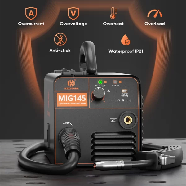 HZXVOGEN 145A Non-Gas Semi-automatic Welding Machine W/ Flux Core Wire MIG Welder Tool - Image 2