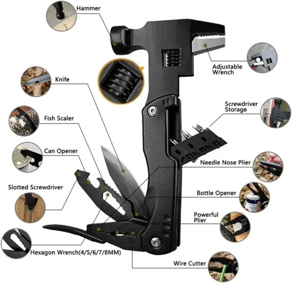 Adjustable Wrench Multitool Hammer for Survival,14in1 Emergency Escape Tool - Image 2