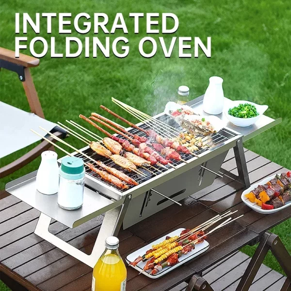 Outdoor Folding Barbecue Grill, 304 Stainless Steel Portable Folding Charcoal Oven - Image 2