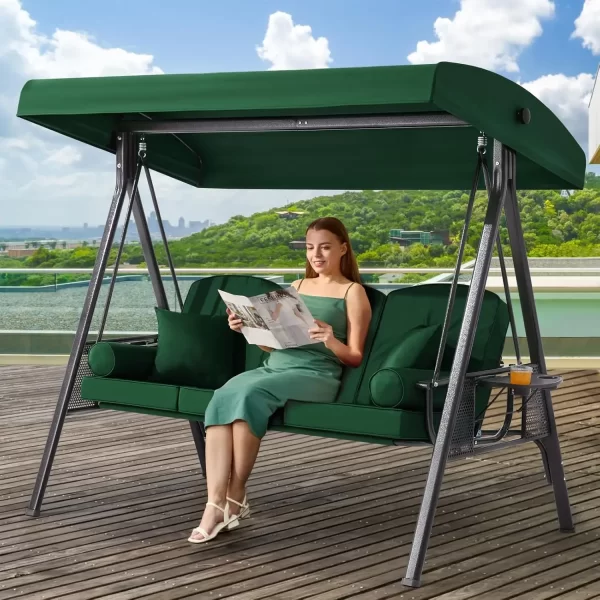 Outdoor Porch Swing with Adjustable Canopy, 3 Seat Outdoor Swing - Image 7