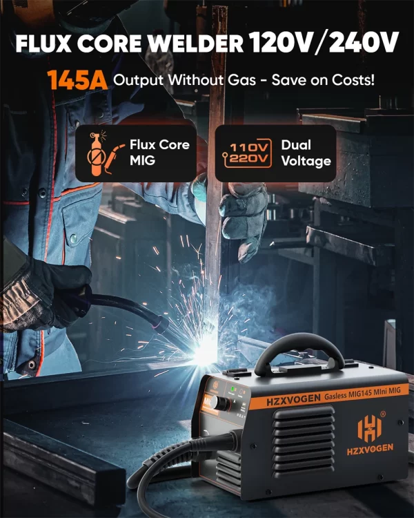 HZXVOGEN 145A Non-Gas Semi-automatic Welding Machine W/ Flux Core Wire MIG Welder Tool - Image 17