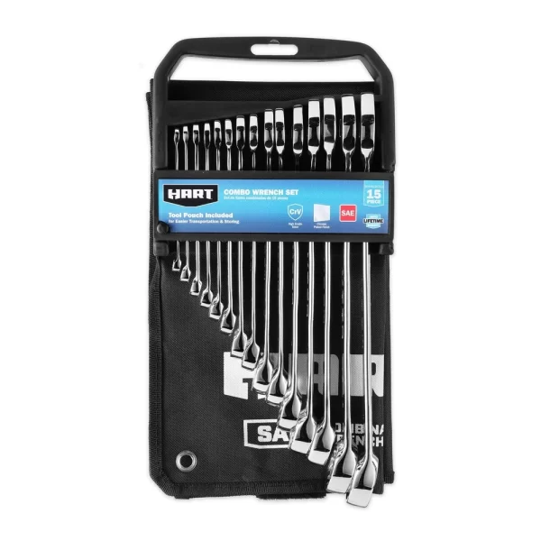15-Piece SAE Wrench Set Chrome Vanadium Steel Tool Pouch Durable Rust Resistant - Image 2