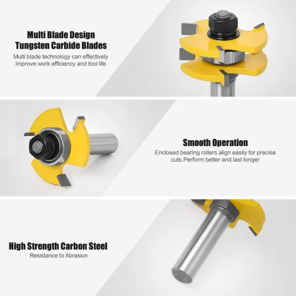 2PCS  1-7/8" T&G ASSEMBLY 3 Teeth Tenon Square Tooth Floor Splicing Cutter Router Bits - Image 10
