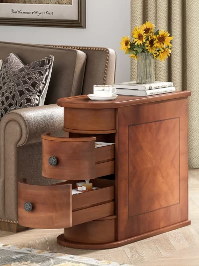 Tribesigns End Table Round Solid Wood Sofa Bedside Narrow Bedroom Side Table
