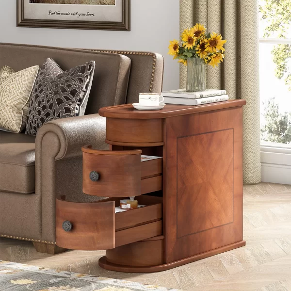 Tribesigns End Table Round Solid Wood Sofa Bedside Narrow Bedroom Side Table
