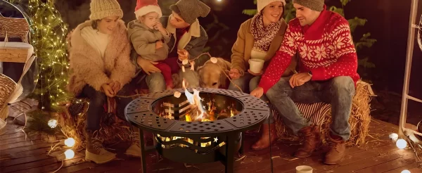 42" Outdoor Fire Pit with 2 Grills - Wood Burning Firepit for Outside with Cover & Poker - Image 8