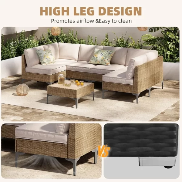 7-piece terrace furniture set,outdoor rattan segmented sofa with coffee table - Image 4