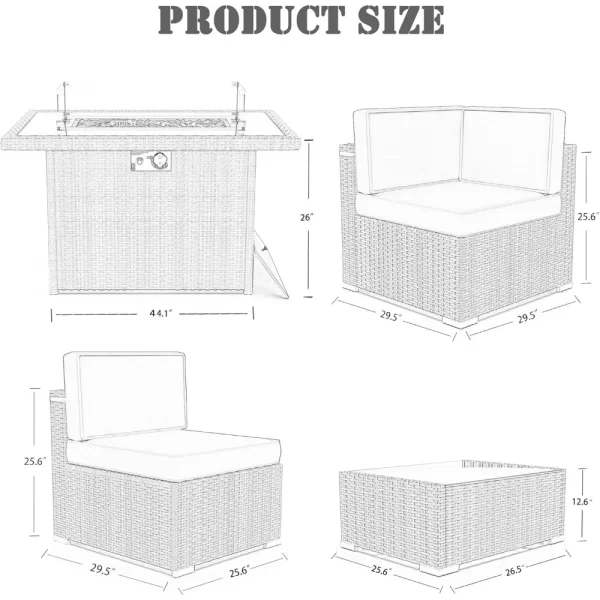 8 Piece Patio Furniture Set with 44" Propane Gas Fire Pit Table - Image 2