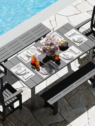5-Piece HDPE Outdoor Dining Set with 2 Chairs and 2 Benches