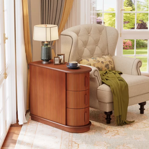 Tribesigns End Table Round Solid Wood Sofa Bedside Narrow Bedroom Side Table - Image 19