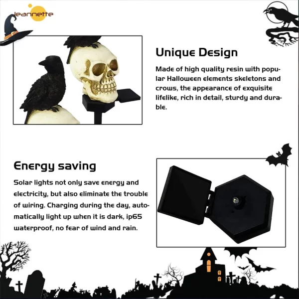 Halloween Crow Skull Outdoor Solar Light - Image 4