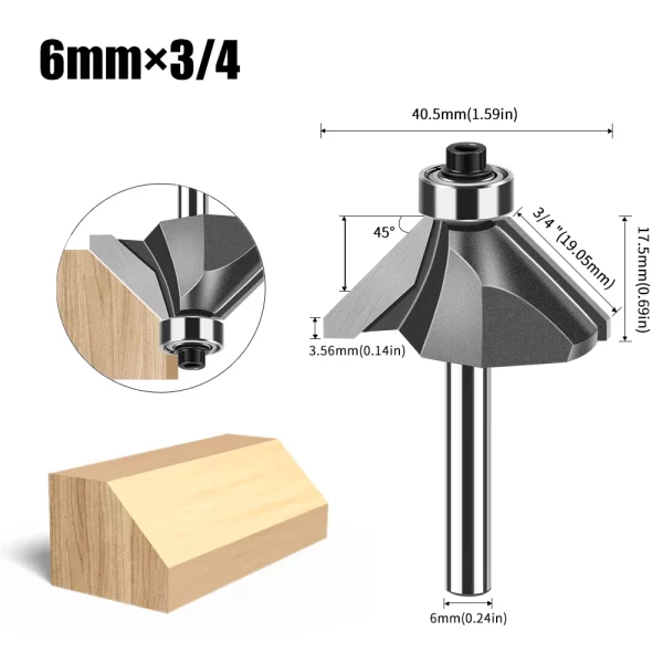 1pc 6mm 12mm Shank 45 Degree Bevel Router Bit Woodworking - Image 18