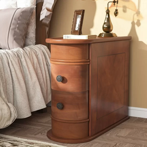 Tribesigns End Table Round Solid Wood Sofa Bedside Narrow Bedroom Side Table - Image 2