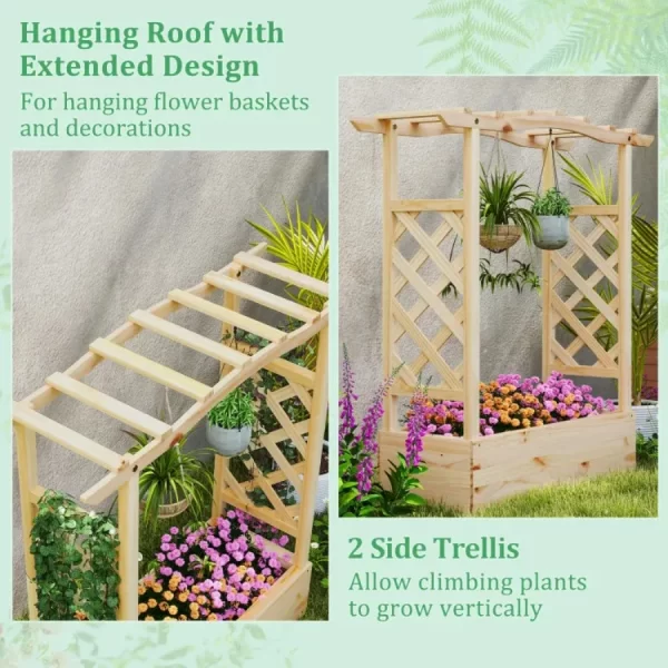 Wooden Raised Garden Bed Planter Box with Trellis and Hanging Roof - Image 10