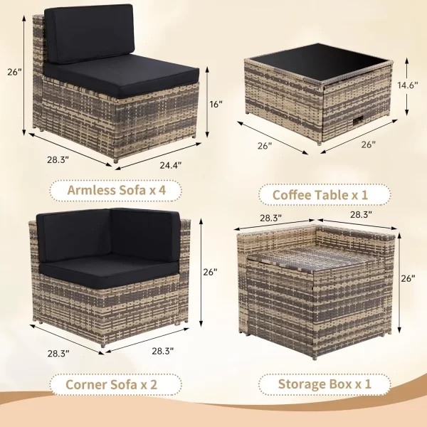 8 Pieces Outdoor Wicker Rattan Patio Furniture Sectional Set - Image 5