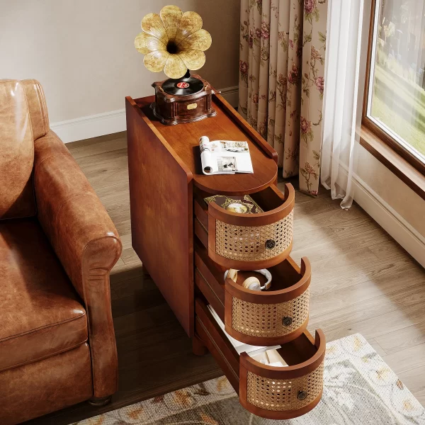 Tribesigns End Table Round Solid Wood Sofa Bedside Narrow Bedroom Side Table - Image 29