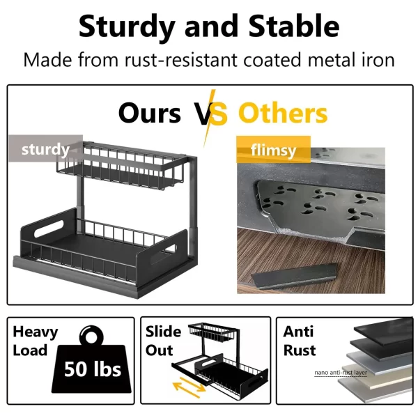 Under Sink Organizers and Storage 2 Tier Slide Out Kitchen Cabinet Organizer Sturdy Metal Bathroom Storage - Image 6
