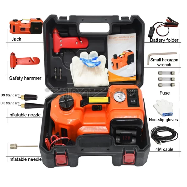 12V 5Ton Car Electric Hydraulic Floor Jack, Tire Inflator Pump and LED Flashlight 2 in 1 Set With Safe Hammer - Image 9