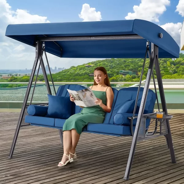 Outdoor Porch Swing with Adjustable Canopy, 3 Seat Outdoor Swing - Image 11