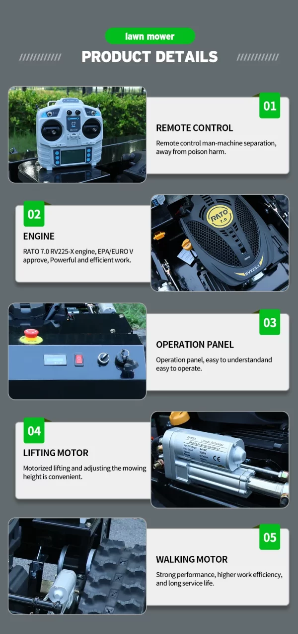 Remote Control  4-Stroke Lawn Mower with Self-generating System for Big Farm - Image 10