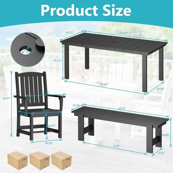 5-Piece HDPE Outdoor Dining Set with 2 Chairs and 2 Benches - Image 6