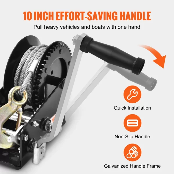 VEVOR Hand Winch Heavy Duty Rope Crank with 33 ft Steel Wire Cable - Image 5