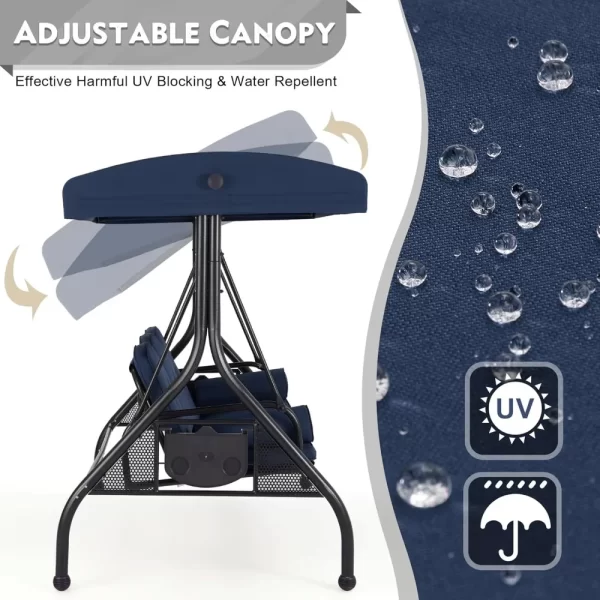 3 Seat Porch Swing W/Adjustable Canopy, Convertible Patio Swings Bed with Stand - Image 3