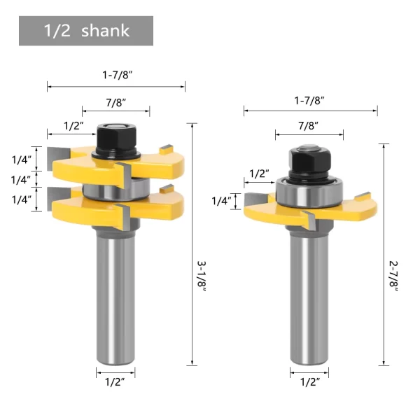 2PCS  1-7/8" T&G ASSEMBLY 3 Teeth Tenon Square Tooth Floor Splicing Cutter Router Bits - Image 21