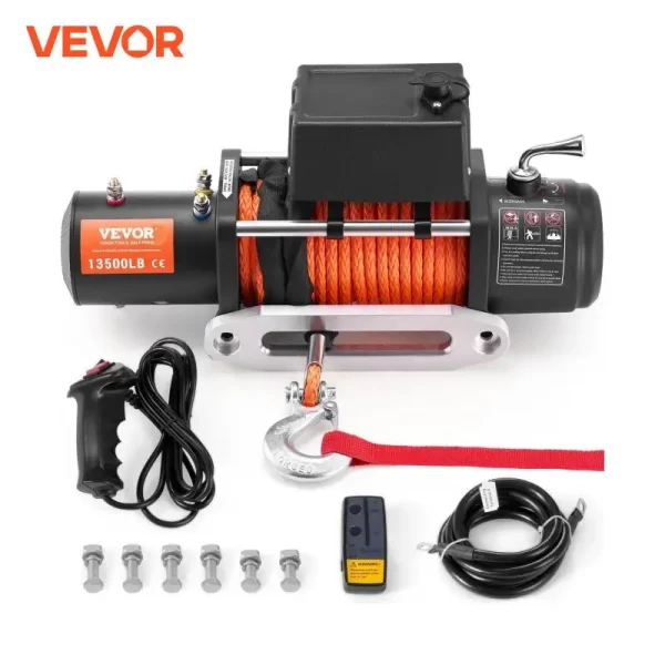 VEVOR 13500lbs Electric Winch with 80ft Synthetic Rope Wireless & Wired Remote Control