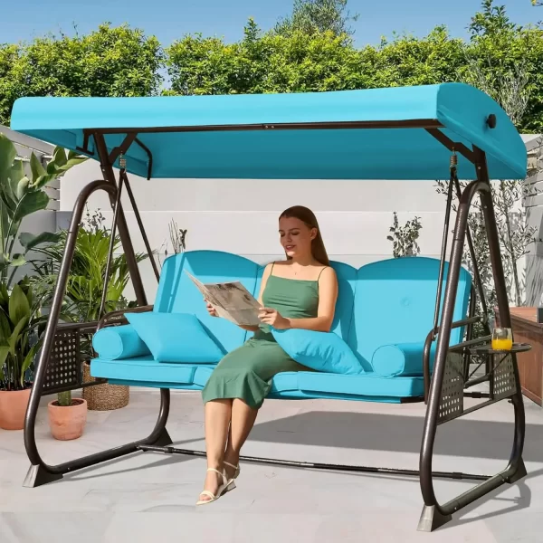 Outdoor Porch Swing with Adjustable Canopy, 3 Seat Outdoor Swing - Image 10